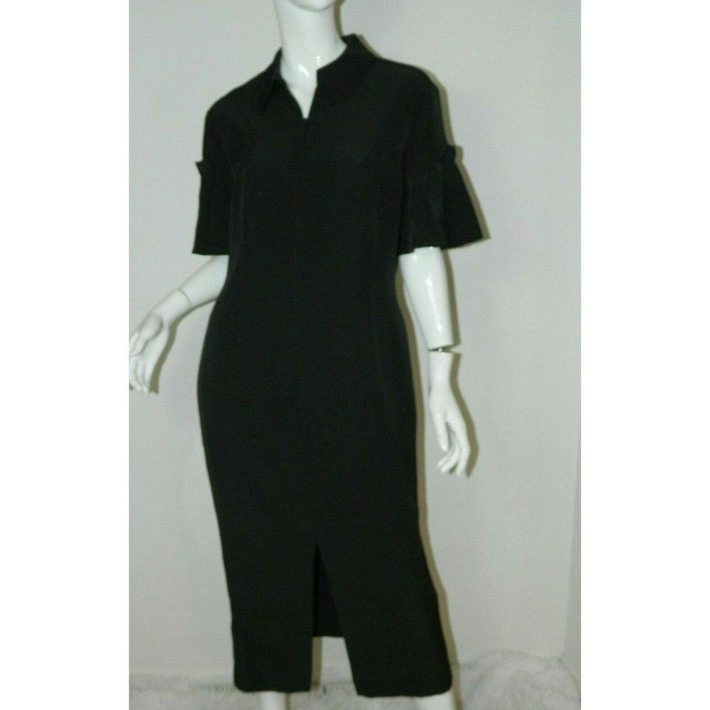 Isabel Garcia Dress Size X-Large‎ Black Flutter Sleeves Front Zipper LBD
